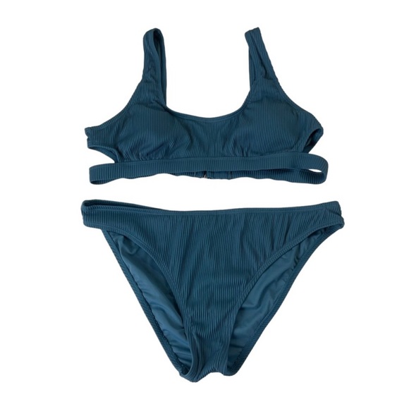 Cupshe Blue Ribbed Two Piece Swimsuit - Picture 4 of 7